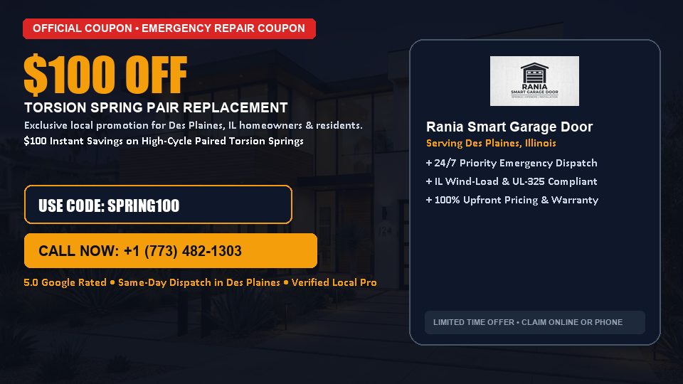 Rania Smart Garage Door $100 OFF Dual Torsion Spring Replacement in Des Plaines, IL