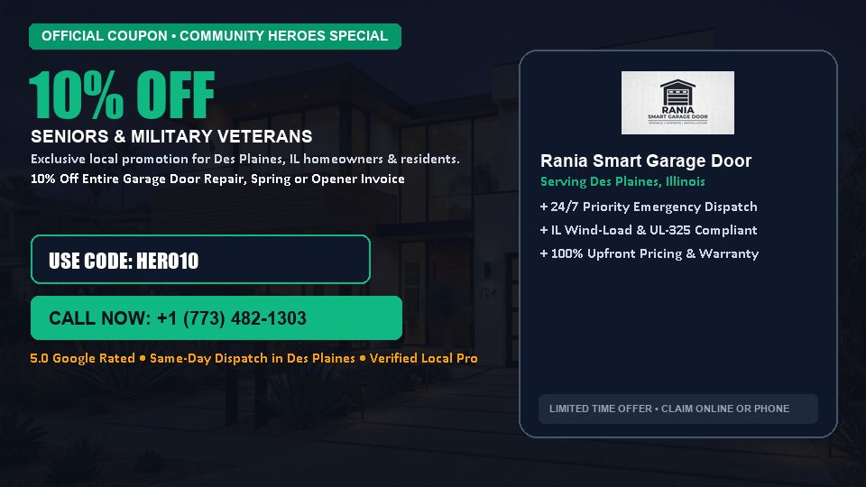 Rania Smart Garage Door 10% OFF Seniors & Military Veterans in Des Plaines, IL